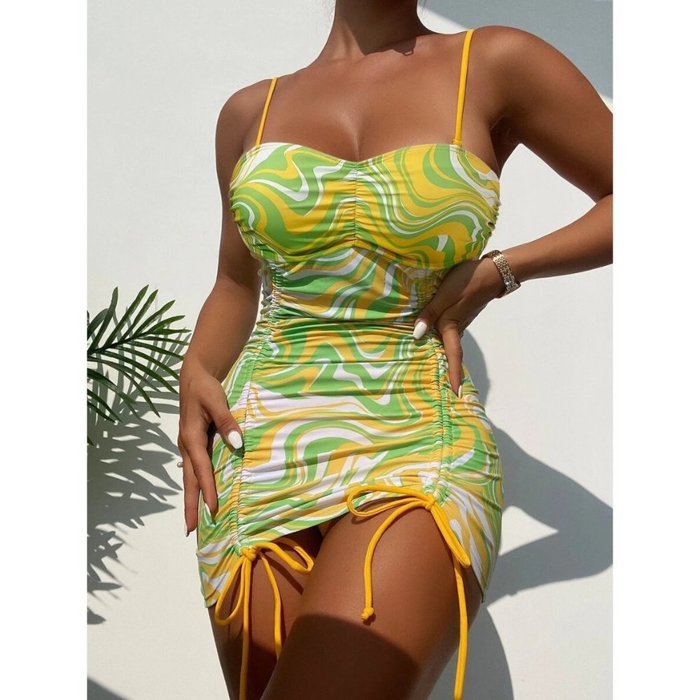 NEW Printed Drawstring Bikini Swimsuit M